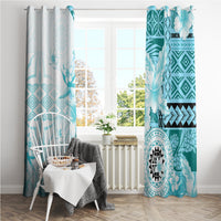 Samoa Siapo Pattern With Teal Hibiscus Window Curtain LT05 - Polynesian Pride