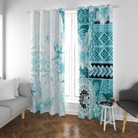 Samoa Siapo Pattern With Teal Hibiscus Window Curtain LT05 With Grommets Teal - Polynesian Pride