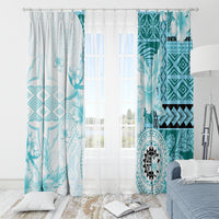 Samoa Siapo Pattern With Teal Hibiscus Window Curtain LT05 - Polynesian Pride