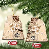 Samoa Siapo Pattern With Beige Hibiscus Ceramic Ornament LT05 Bell Flake Beige - Polynesian Pride