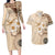 Samoa Siapo Pattern With Beige Hibiscus Couples Matching Long Sleeve Bodycon Dress and Hawaiian Shirt LT05 Beige - Polynesian Pride