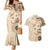 Samoa Siapo Pattern With Beige Hibiscus Couples Matching Mermaid Dress and Hawaiian Shirt LT05 Beige - Polynesian Pride