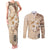 Samoa Siapo Pattern With Beige Hibiscus Couples Matching Tank Maxi Dress and Long Sleeve Button Shirt LT05 Beige - Polynesian Pride