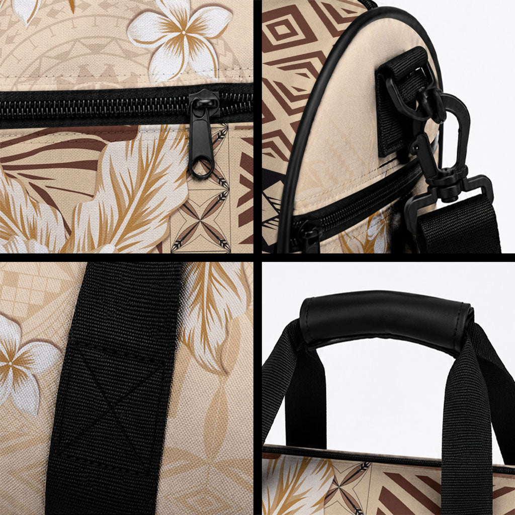 Samoa Siapo Pattern With Beige Hibiscus Duffle Bag