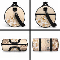 Samoa Siapo Pattern With Beige Hibiscus Duffle Bag