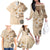 Samoa Siapo Pattern With Beige Hibiscus Family Matching Off Shoulder Long Sleeve Dress and Hawaiian Shirt LT05 - Polynesian Pride