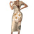 Samoa Siapo Pattern With Beige Hibiscus Family Matching Short Sleeve Bodycon Dress and Hawaiian Shirt LT05 Mom's Dress Beige - Polynesian Pride