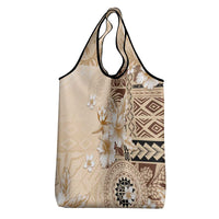 Samoa Siapo Pattern With Beige Hibiscus Grocery Bag LT05 - Polynesian Pride