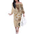 Samoa Siapo Pattern With Beige Hibiscus Off The Shoulder Long Sleeve Dress LT05 Women Beige - Polynesian Pride