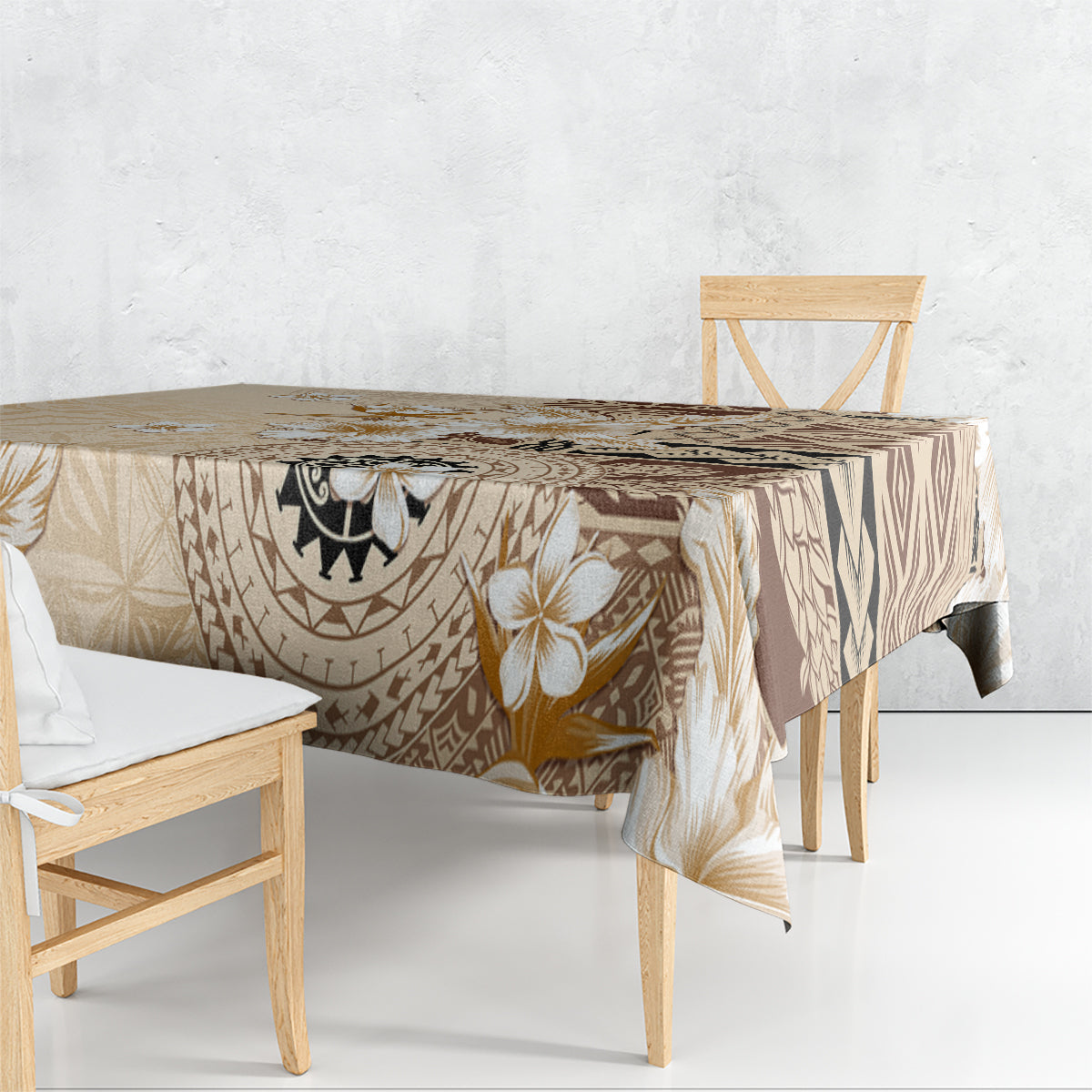 Samoa Siapo Pattern With Beige Hibiscus Tablecloth LT05 - Polynesian Pride