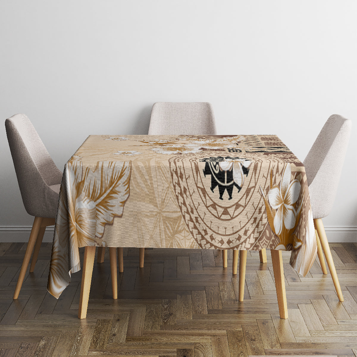 Samoa Siapo Pattern With Beige Hibiscus Tablecloth LT05 - Polynesian Pride