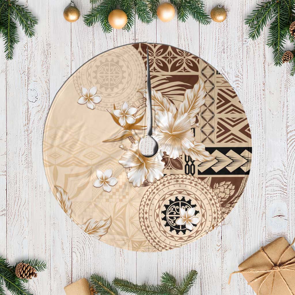 Samoa Siapo Pattern With Beige Hibiscus Tree Skirt LT05 Casual Beige - Polynesian Pride
