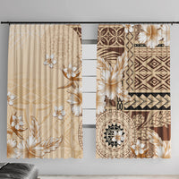 Samoa Siapo Pattern With Beige Hibiscus Window Curtain LT05 With Hooks Beige - Polynesian Pride