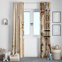 Samoa Siapo Pattern With Beige Hibiscus Window Curtain LT05 - Polynesian Pride