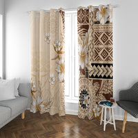 Samoa Siapo Pattern With Beige Hibiscus Window Curtain LT05 With Grommets Beige - Polynesian Pride