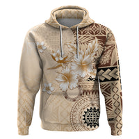 Samoa Siapo Pattern With Beige Hibiscus Zip Hoodie LT05 Pullover Hoodie Beige - Polynesian Pride