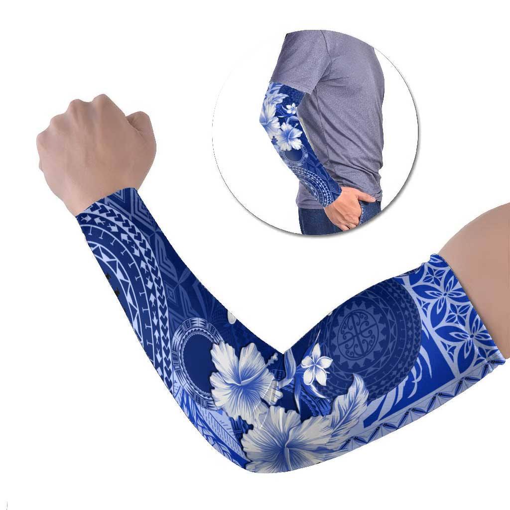 Samoa Siapo Pattern With Navy Hibiscus Arm Sleeves LT05 Set of 2 Navy - Polynesian Pride