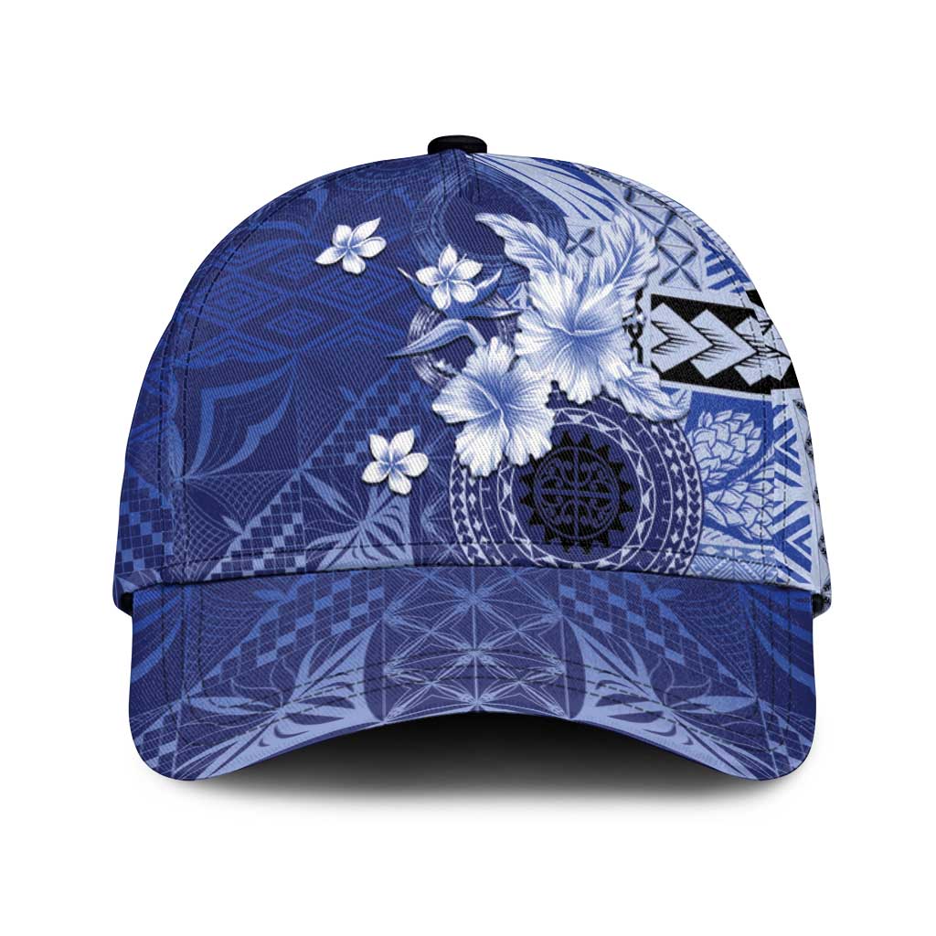 Samoa Siapo Pattern With Navy Hibiscus Classic Cap LT05 Universal Fit Navy - Polynesian Pride