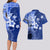 Samoa Siapo Pattern With Navy Hibiscus Couples Matching Long Sleeve Bodycon Dress and Hawaiian Shirt LT05 - Polynesian Pride