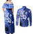 Samoa Siapo Pattern With Navy Hibiscus Couples Matching Off Shoulder Maxi Dress and Long Sleeve Button Shirt LT05 - Polynesian Pride