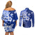 Samoa Siapo Pattern With Navy Hibiscus Couples Matching Off Shoulder Short Dress and Long Sleeve Button Shirt LT05 - Polynesian Pride