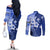 Samoa Siapo Pattern With Navy Hibiscus Couples Matching Off The Shoulder Long Sleeve Dress and Long Sleeve Button Shirt LT05 - Polynesian Pride