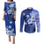 Samoa Siapo Pattern With Navy Hibiscus Couples Matching Puletasi and Long Sleeve Button Shirt LT05 Navy - Polynesian Pride