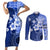 Samoa Siapo Pattern With Navy Hibiscus Couples Matching Short Sleeve Bodycon Dress and Long Sleeve Button Shirt LT05 Navy - Polynesian Pride