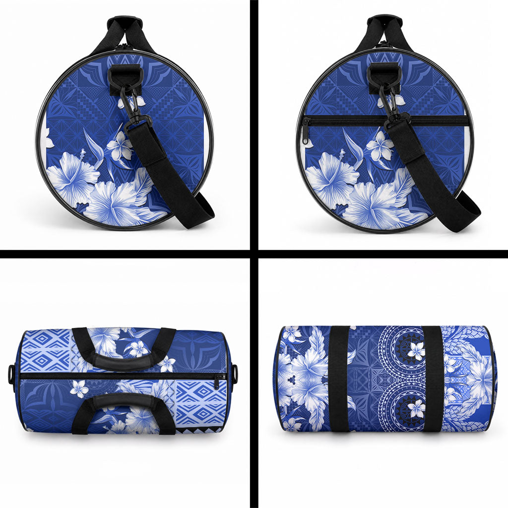 Samoa Siapo Pattern With Navy Hibiscus Duffle Bag