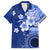 Samoa Siapo Pattern With Navy Hibiscus Family Matching Off Shoulder Long Sleeve Dress and Hawaiian Shirt LT05 Dad's Shirt - Short Sleeve Navy - Polynesian Pride