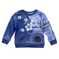 Samoa Siapo Pattern With Navy Hibiscus Kid Ugly Christmas Sweater LT05 Kid Navy - Polynesian Pride