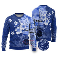 Samoa Siapo Pattern With Navy Hibiscus Ugly Christmas Sweater LT05 Navy - Polynesian Pride