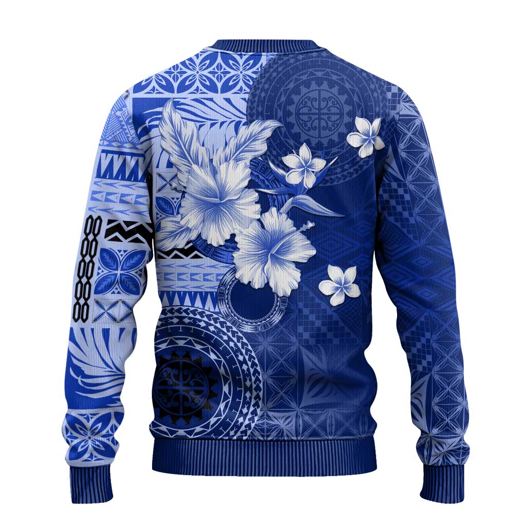 Samoa Siapo Pattern With Navy Hibiscus Ugly Christmas Sweater LT05 - Polynesian Pride