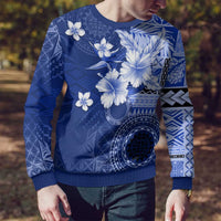 Samoa Siapo Pattern With Navy Hibiscus Ugly Christmas Sweater LT05 - Polynesian Pride