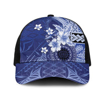 Samoa Siapo Pattern With Navy Hibiscus Mesh Trucker Cap LT05 One Size Black Navy - Polynesian Pride
