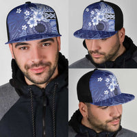 Samoa Siapo Pattern With Navy Hibiscus Mesh Trucker Cap LT05 - Polynesian Pride