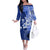 Samoa Siapo Pattern With Navy Hibiscus Off The Shoulder Long Sleeve Dress LT05 Women Navy - Polynesian Pride