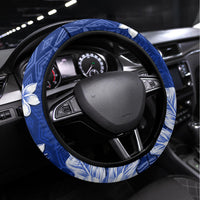 Samoa Siapo Pattern With Navy Hibiscus Steering Wheel Cover LT05 Universal Fit Navy - Polynesian Pride