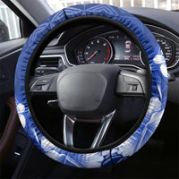 Samoa Siapo Pattern With Navy Hibiscus Steering Wheel Cover LT05 - Polynesian Pride