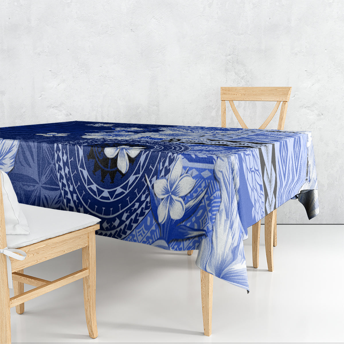 Samoa Siapo Pattern With Navy Hibiscus Tablecloth LT05 - Polynesian Pride