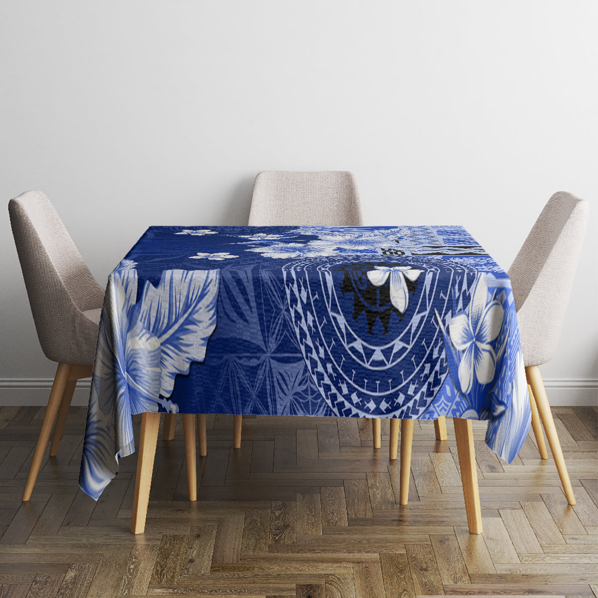 Samoa Siapo Pattern With Navy Hibiscus Tablecloth LT05 - Polynesian Pride