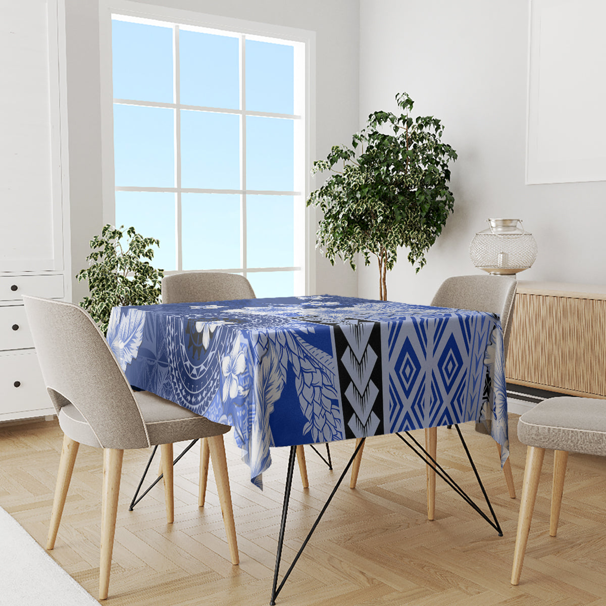 Samoa Siapo Pattern With Navy Hibiscus Tablecloth LT05 - Polynesian Pride
