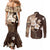 Samoa Siapo Pattern With Brown Hibiscus Couples Matching Mermaid Dress and Long Sleeve Button Shirt LT05 - Polynesian Pride