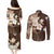 Samoa Siapo Pattern With Brown Hibiscus Couples Matching Puletasi and Long Sleeve Button Shirt LT05 - Polynesian Pride