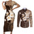 Samoa Siapo Pattern With Brown Hibiscus Couples Matching Short Sleeve Bodycon Dress and Long Sleeve Button Shirt LT05 Brown - Polynesian Pride