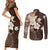 Samoa Siapo Pattern With Brown Hibiscus Couples Matching Short Sleeve Bodycon Dress and Long Sleeve Button Shirt LT05 - Polynesian Pride