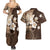 Samoa Siapo Pattern With Brown Hibiscus Couples Matching Summer Maxi Dress and Hawaiian Shirt LT05 - Polynesian Pride