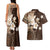 Samoa Siapo Pattern With Brown Hibiscus Couples Matching Tank Maxi Dress and Hawaiian Shirt LT05 - Polynesian Pride