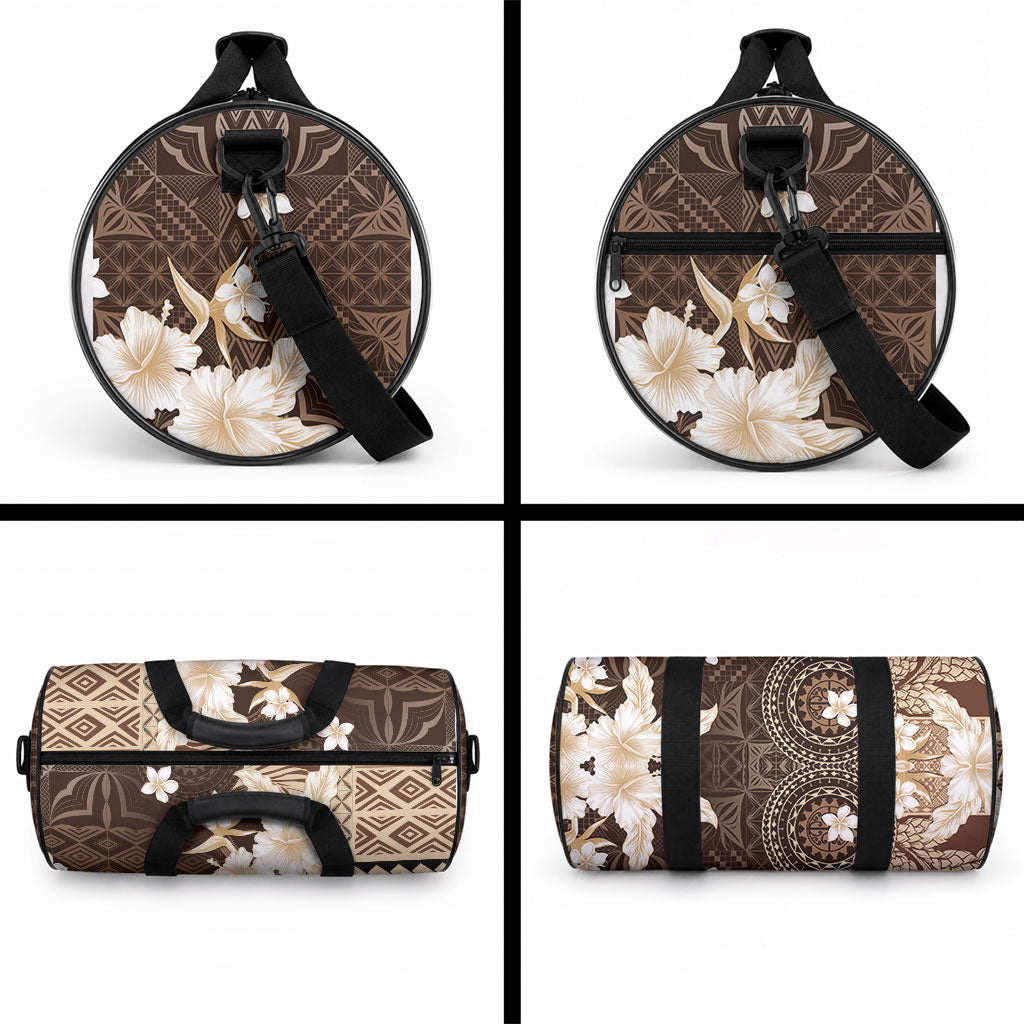 Samoa Siapo Pattern With Brown Hibiscus Duffle Bag