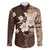 Samoa Siapo Pattern With Brown Hibiscus Family Matching Long Sleeve Bodycon Dress and Hawaiian Shirt LT05 Dad's Shirt - Long Sleeve Brown - Polynesian Pride